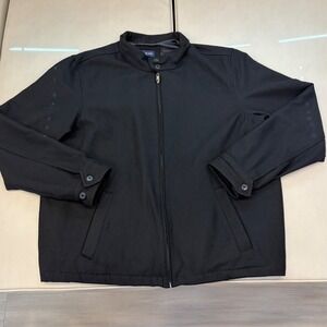 Lands End Mens Wool Blend Full Zip Jacket Black Mock Neck XL 394607